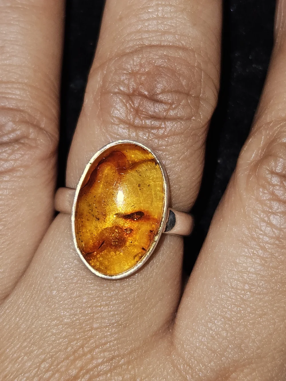92SS Baltic Amber Oval Cocktail Ring - Orange